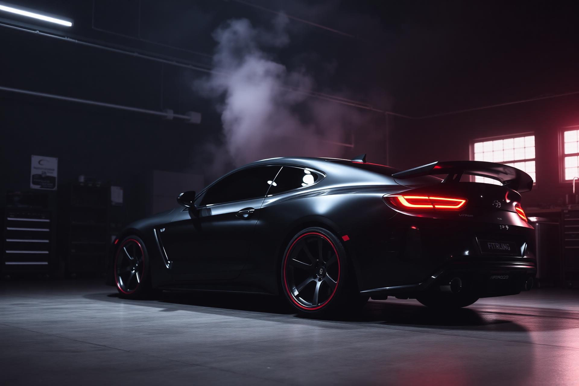Performance car in workshop